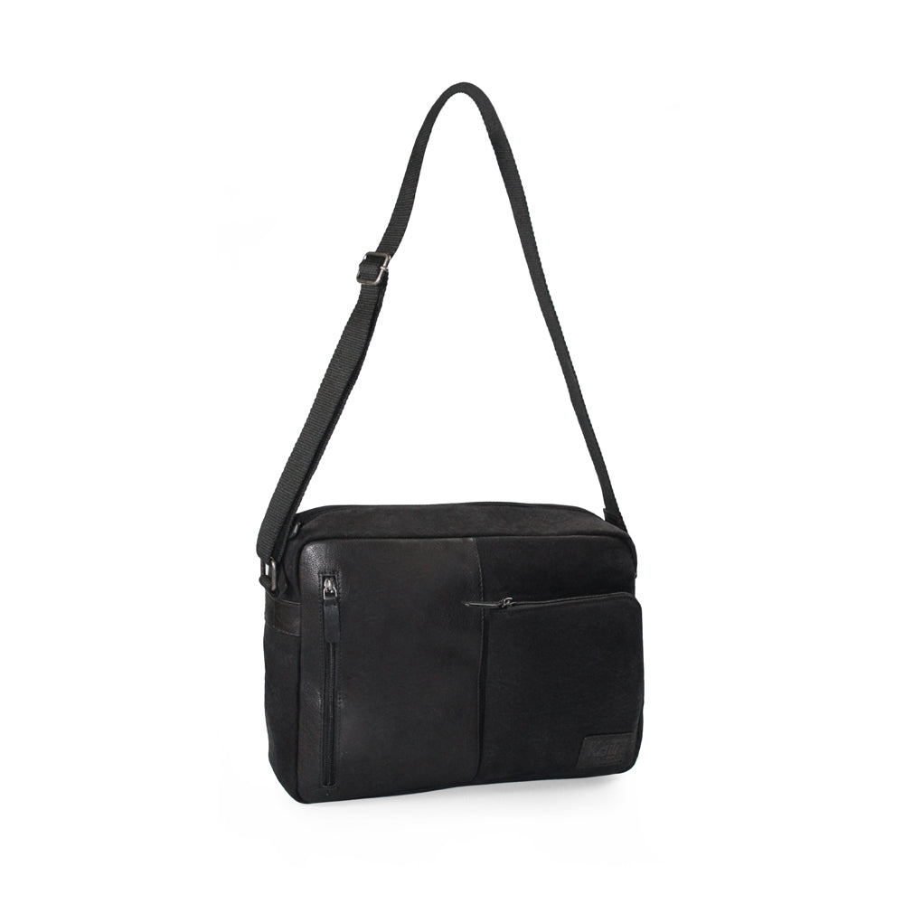 Black Canvas and Full-Grain Leather Messenger Bag