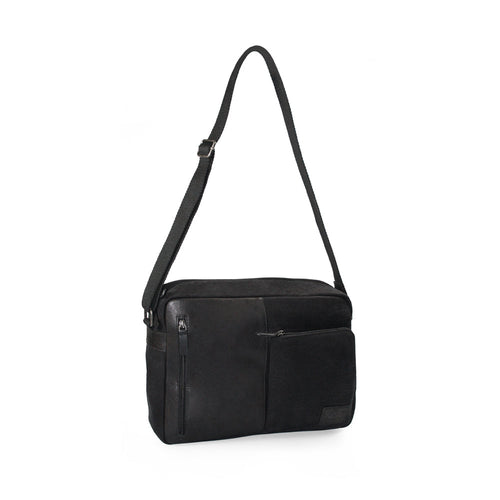 Black Canvas and Full-Grain Leather Messenger Bag
