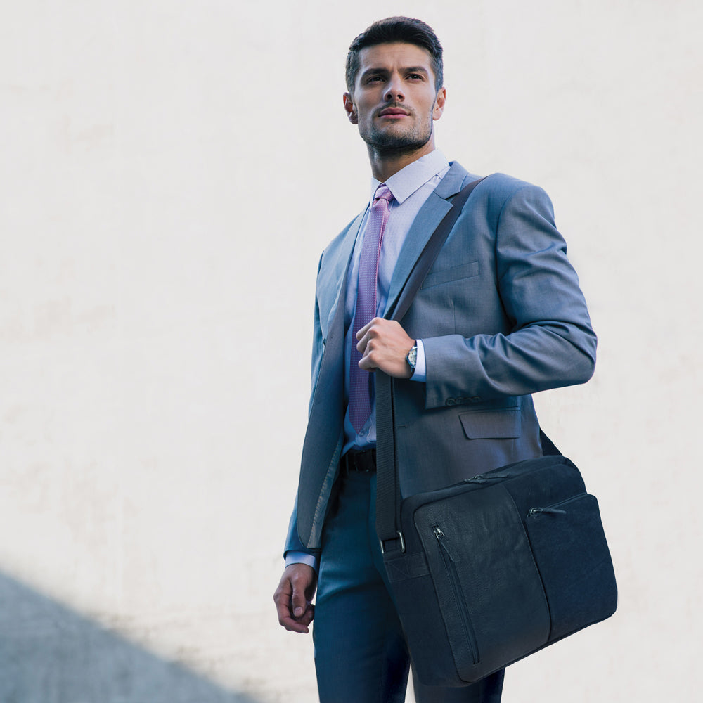 Black Canvas and Full-Grain Leather Messenger Bag