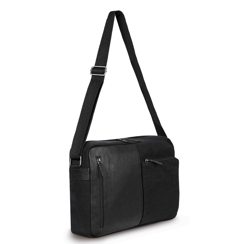 Black Canvas and Full-Grain Leather Messenger Bag