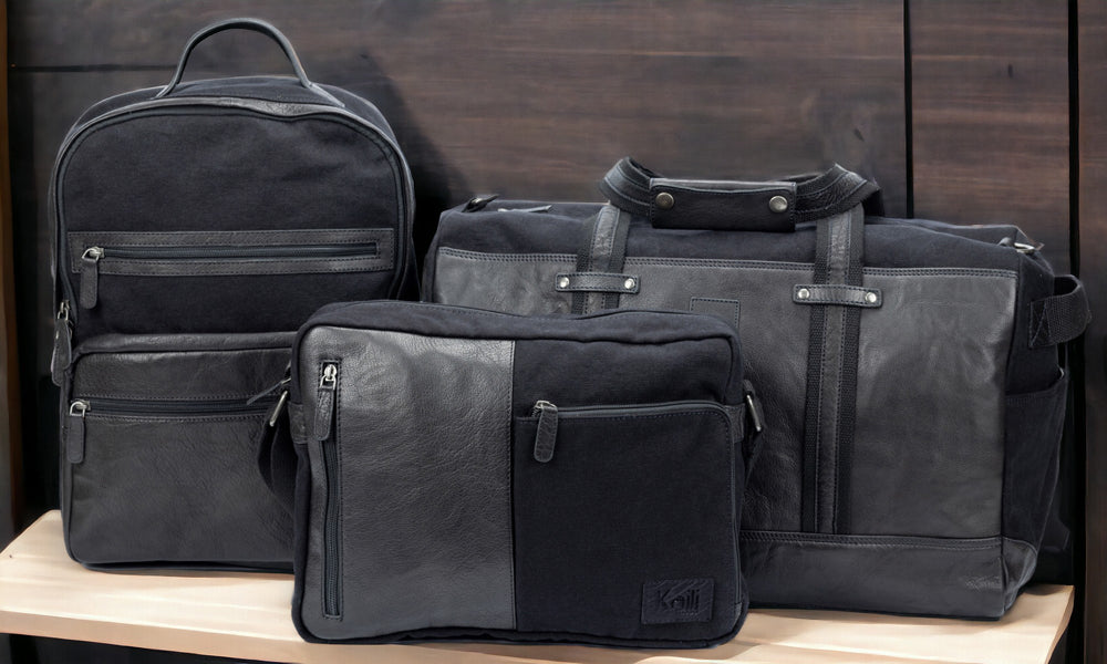Black Canvas and Full-Grain Leather Messenger Bag