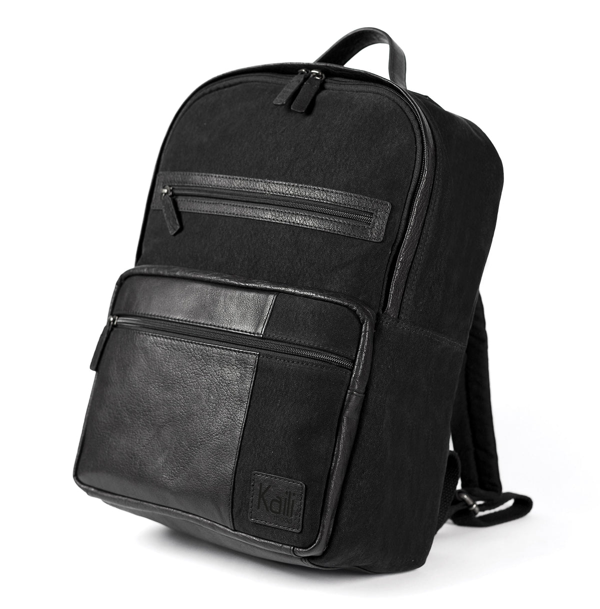 Black Canvas and Full-Grain Leather Laptop Backpack