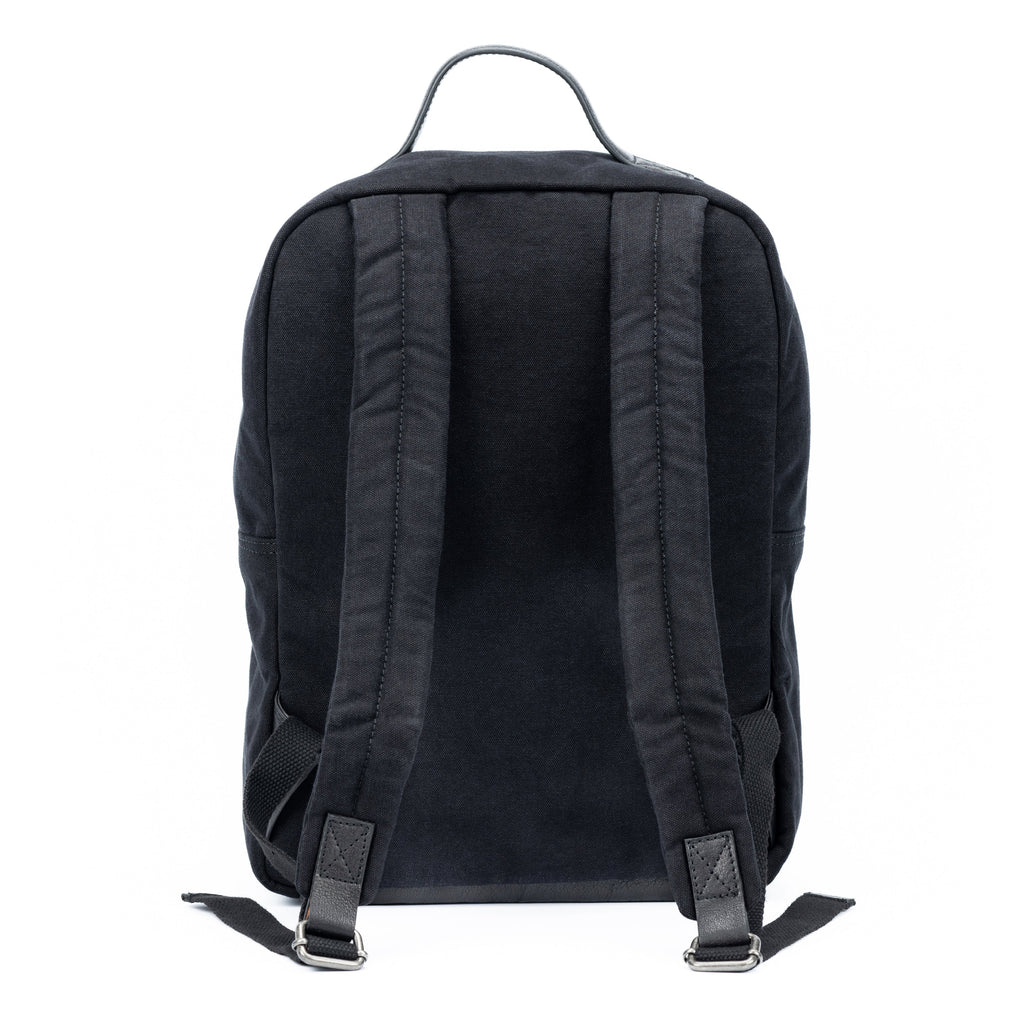 Black Canvas and Full-Grain Leather Laptop Backpack