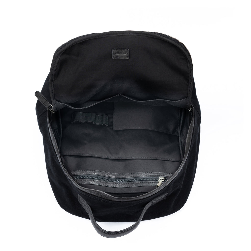 Black Canvas and Full-Grain Leather Laptop Backpack
