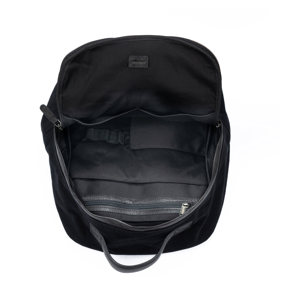 Black Canvas and Full-Grain Leather Laptop Backpack