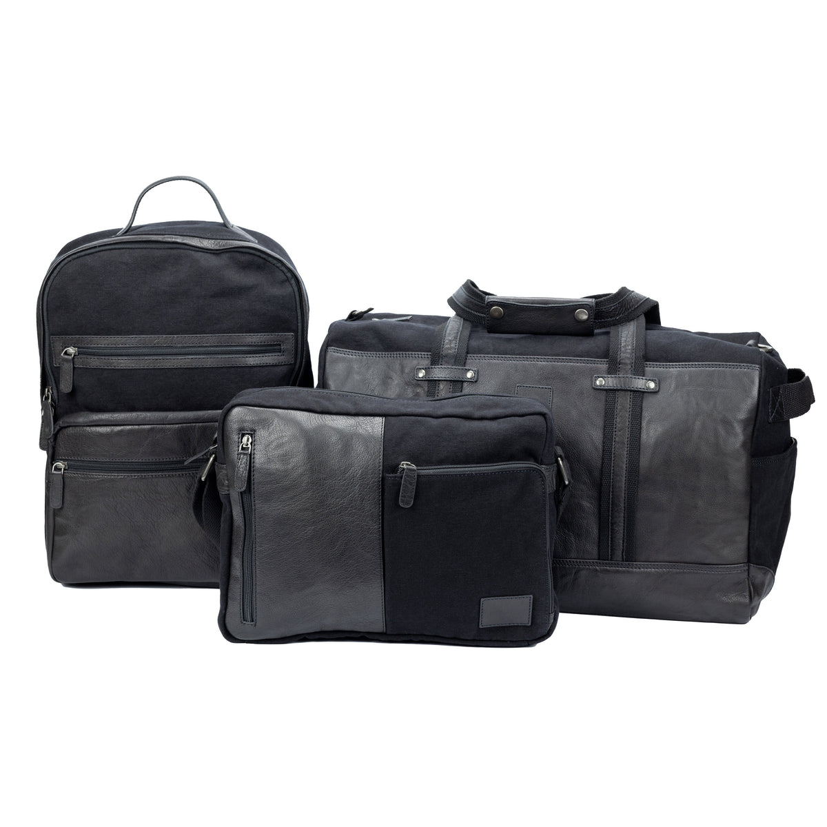 Black Canvas and Full-Grain Leather Laptop Backpack