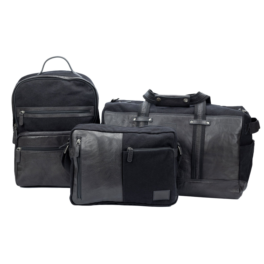 Black Canvas & Full-Grain Leather Duffle