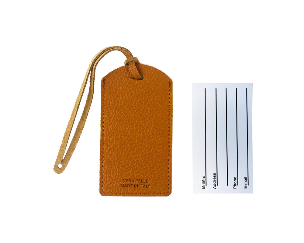Two-Tone Italian Full-Grain Leather Luggage Tag – Orange and Yellow