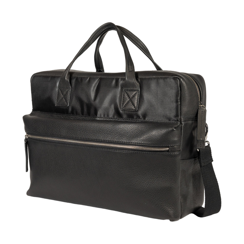 Black Waterproof Nylon and Full-Grain Leather Business Briefcase