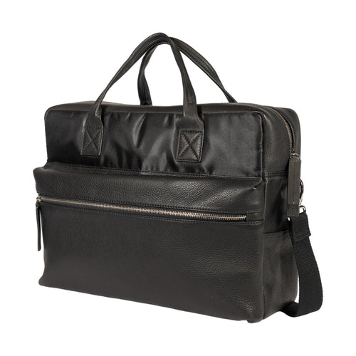 Black Waterproof Nylon and Full-Grain Leather Business Briefcase