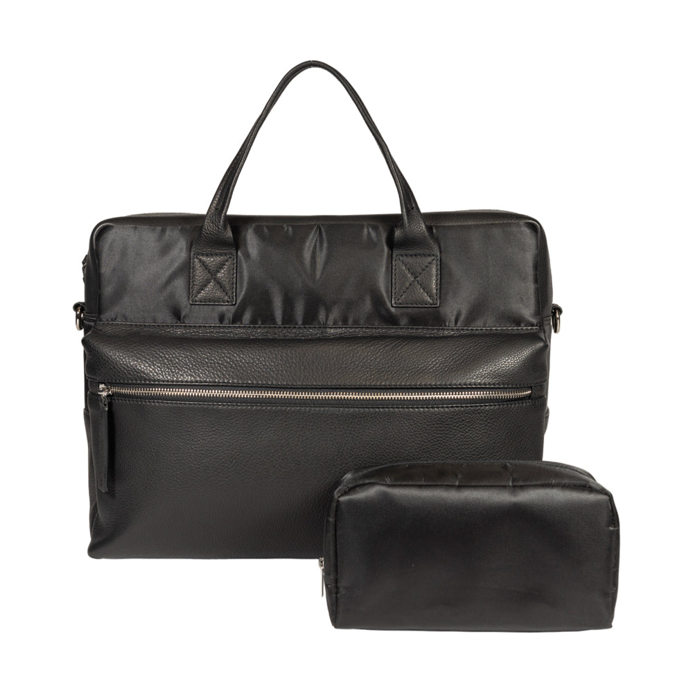 Black Waterproof Nylon and Full-Grain Leather Business Briefcase
