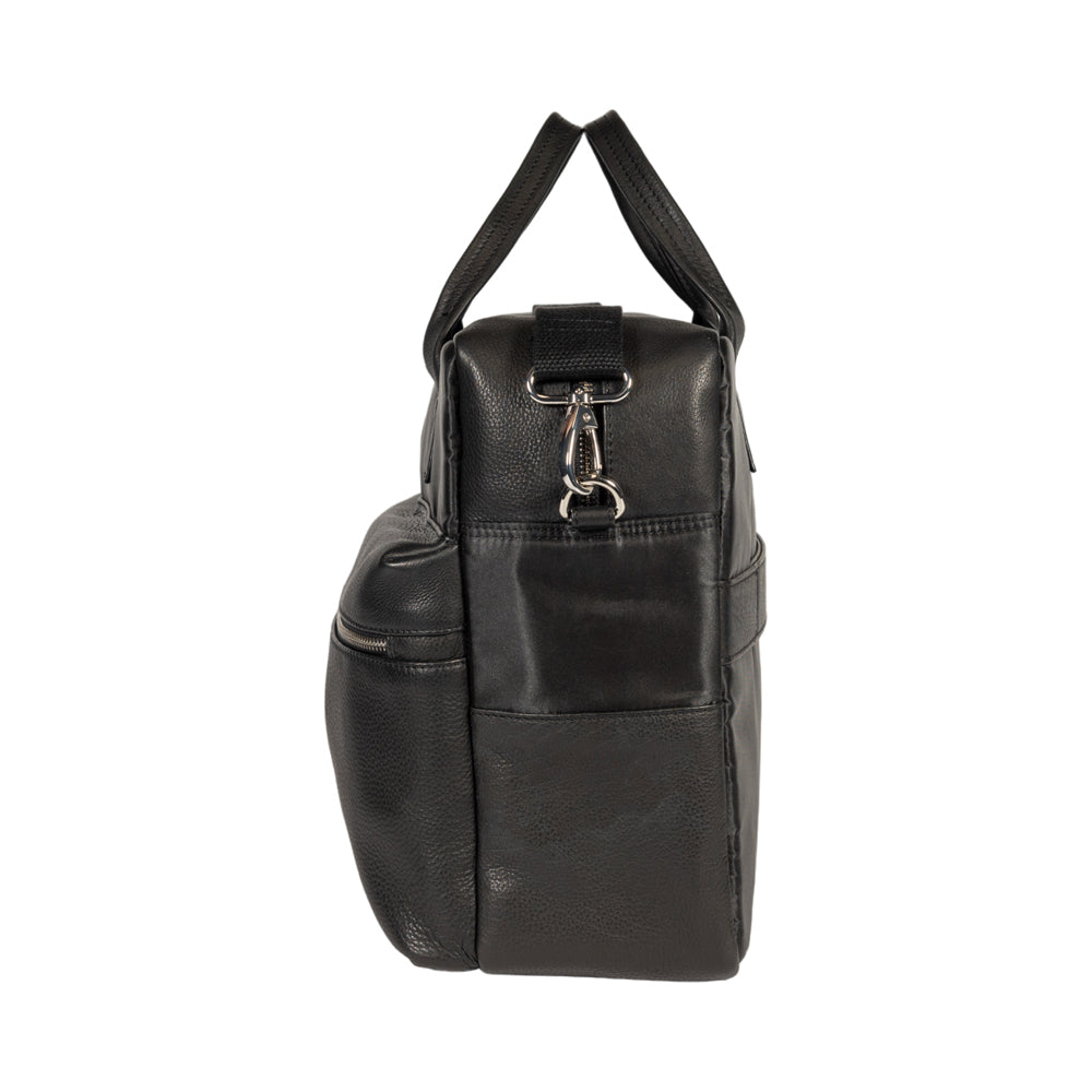 Black Waterproof Nylon and Full-Grain Leather Business Briefcase