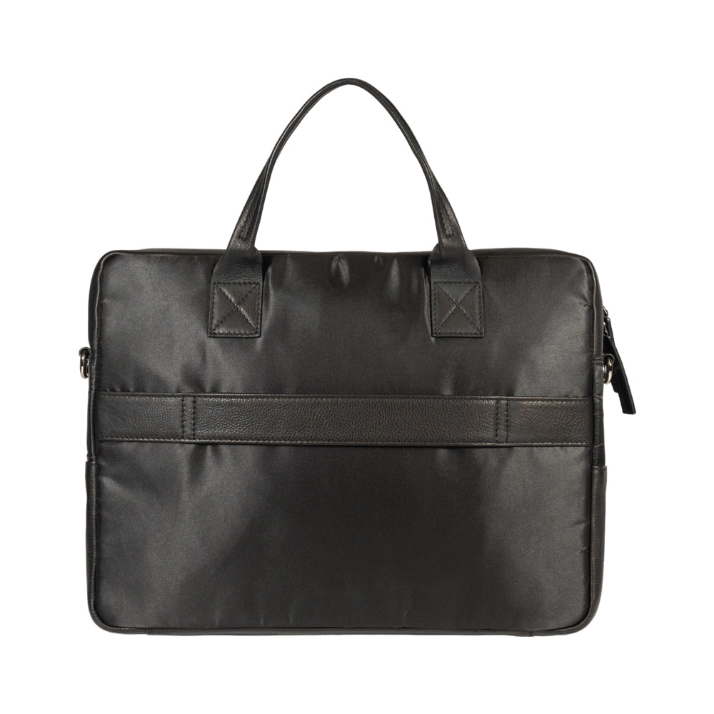 Black Waterproof Nylon and Full-Grain Leather Business Briefcase