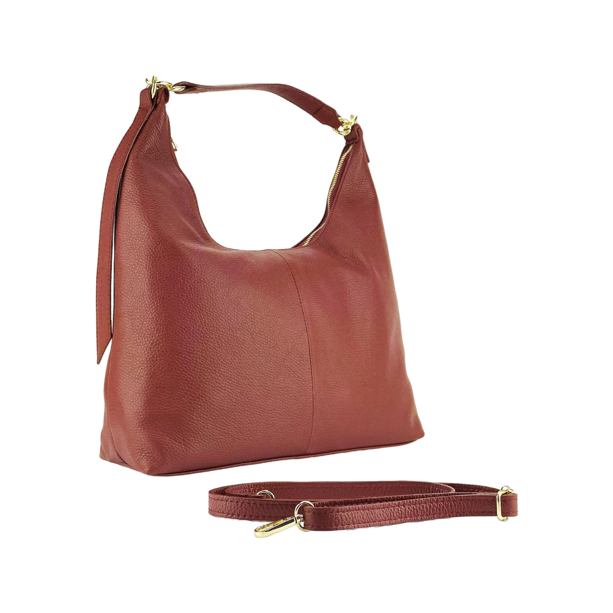 Women’s Italian Leather Shoulder Bag with Removable Strap – Ruby