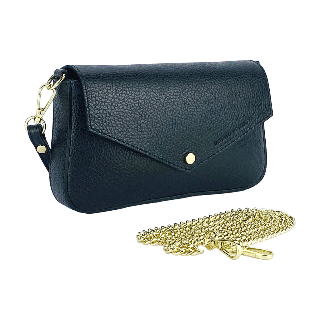 Small Italian Leather Chain Shoulder Bag – Black
