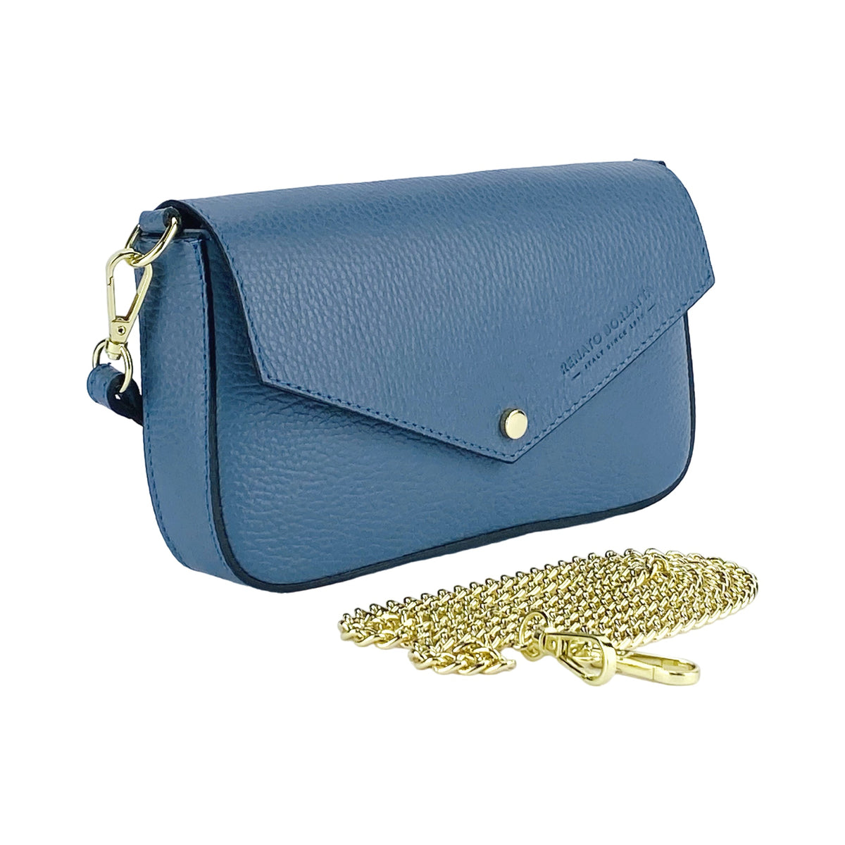 Small Italian Leather Chain Shoulder Bag – Avio Blue