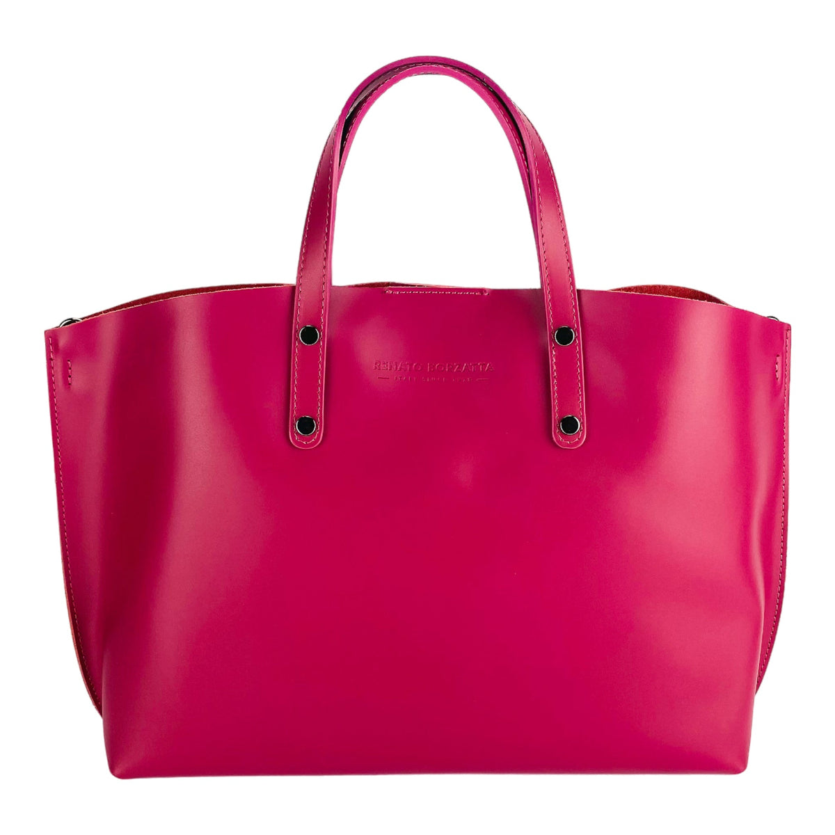 Large Women’s Italian Leather Handbag with Removable Shoulder Strap – Fuchsia