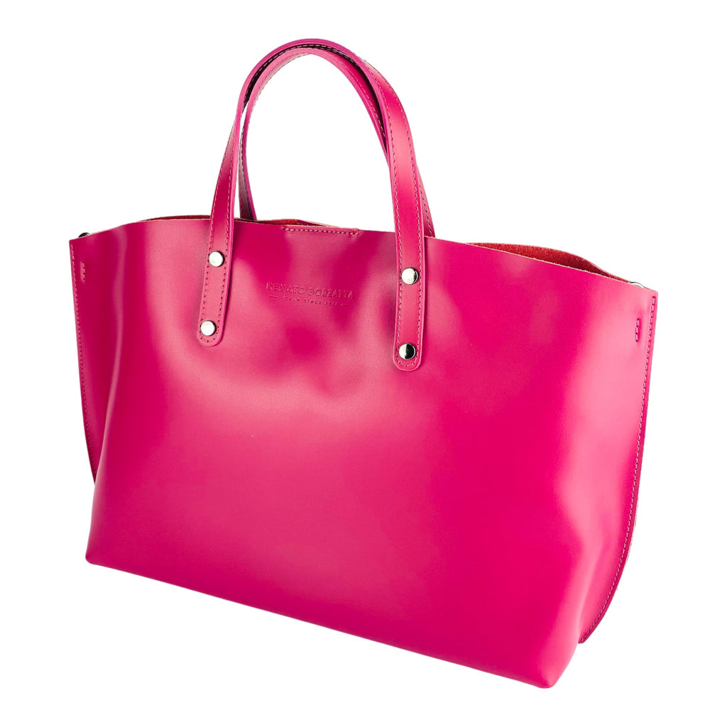 Large Women’s Italian Leather Handbag with Removable Shoulder Strap – Fuchsia