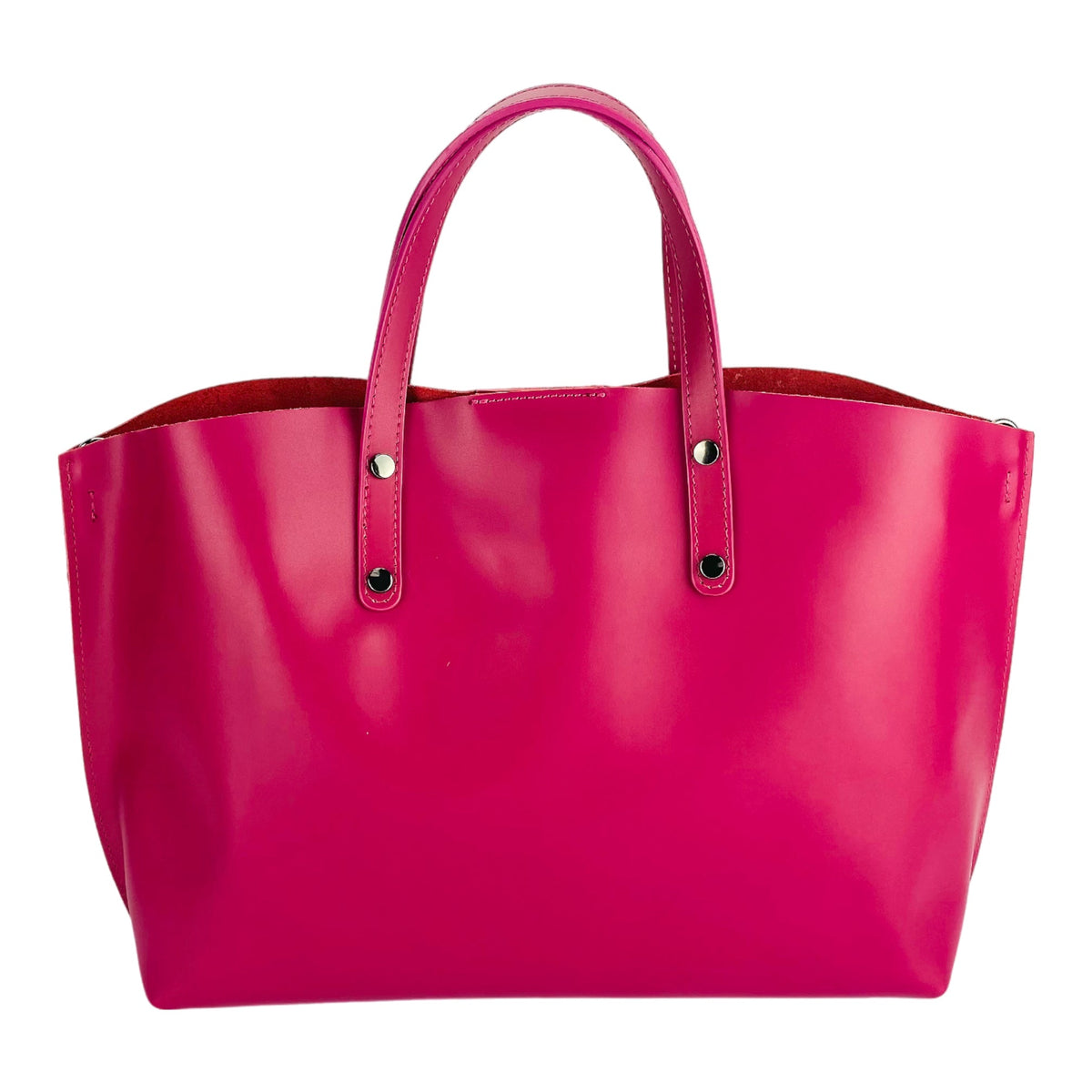 Large Women’s Italian Leather Handbag with Removable Shoulder Strap – Fuchsia