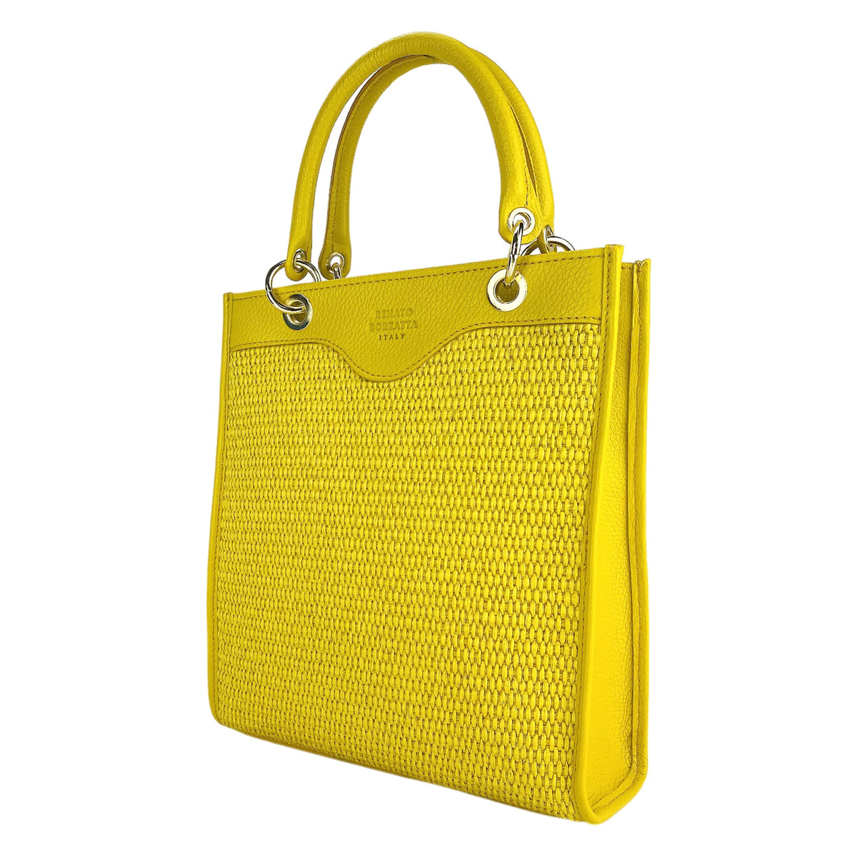 Women’s Italian Leather and Straw Handbag – Yellow