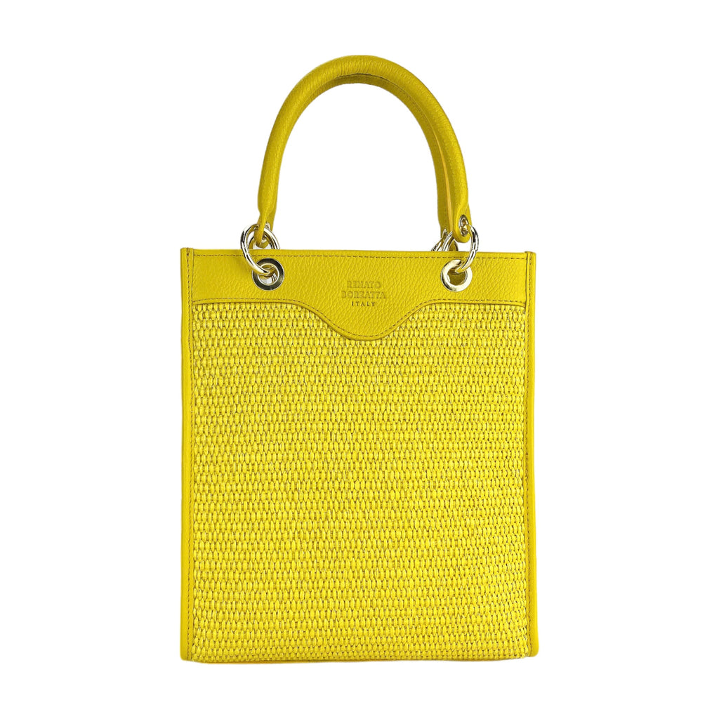Women’s Italian Leather and Straw Handbag – Yellow