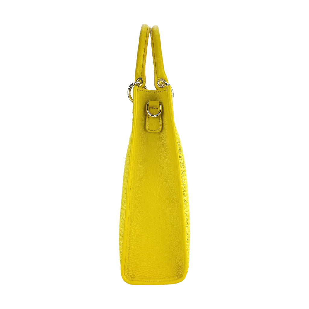 Women’s Italian Leather and Straw Handbag – Yellow