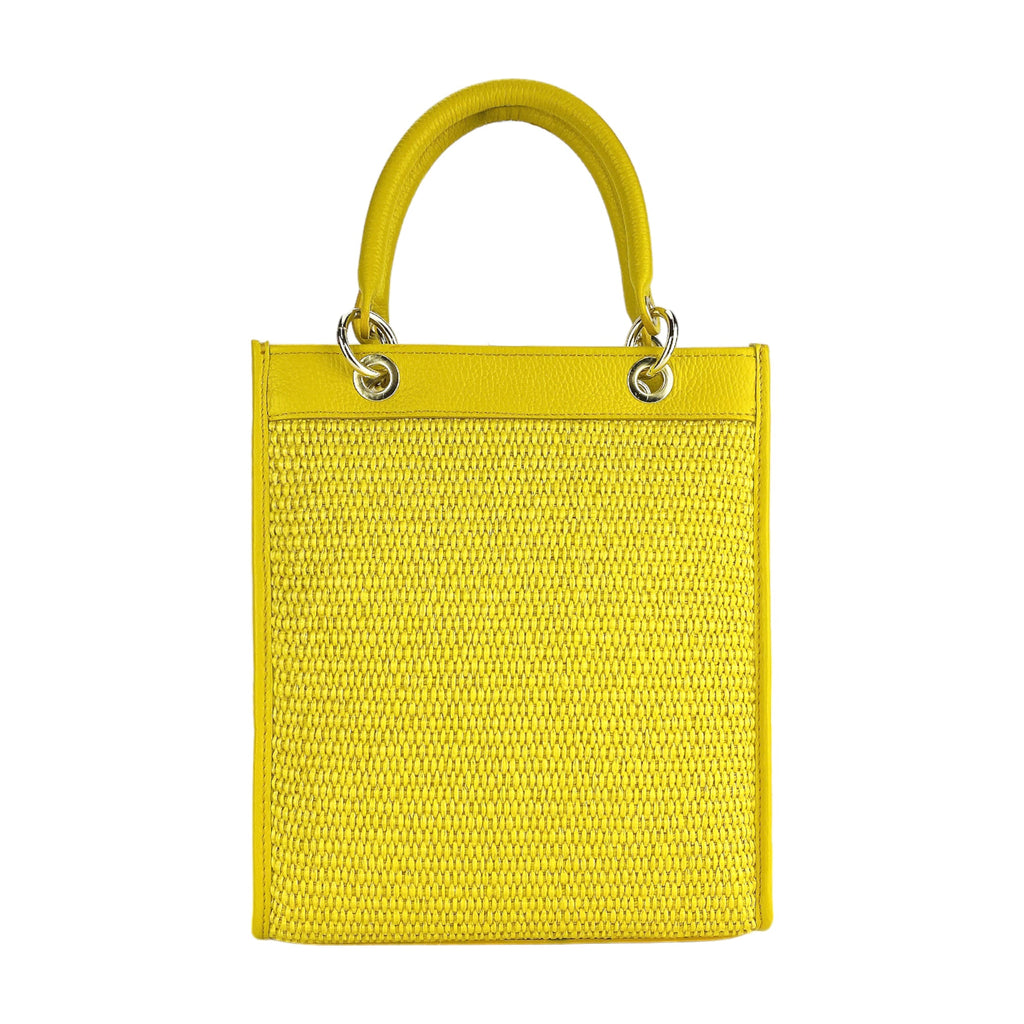Women’s Italian Leather and Straw Handbag – Yellow