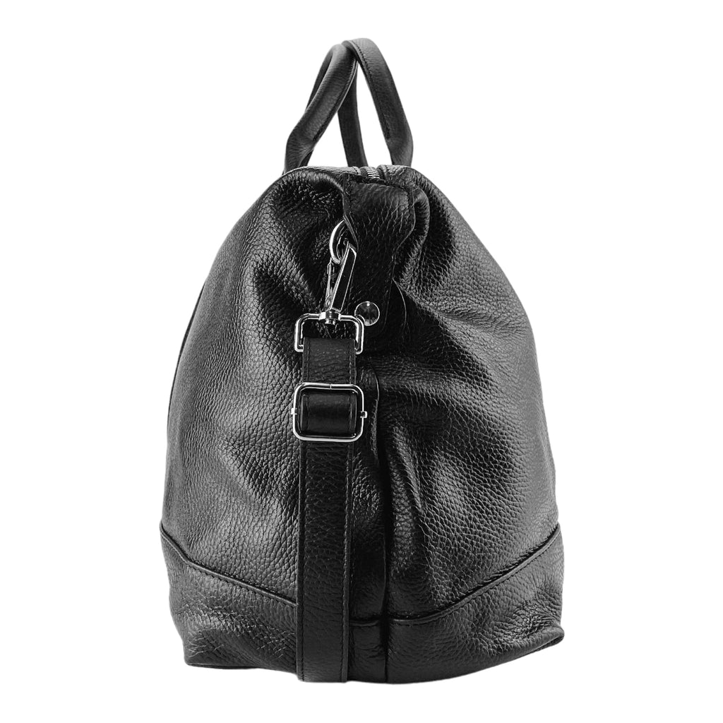 Italian Leather Travel Bag with Removable Shoulder Strap – Black