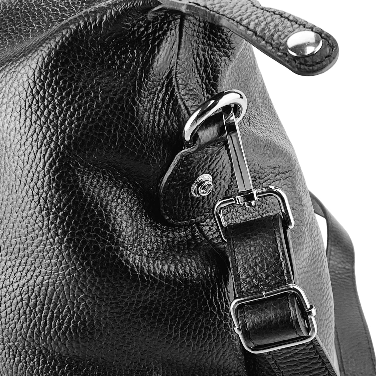 Italian Leather Travel Bag with Removable Shoulder Strap – Black
