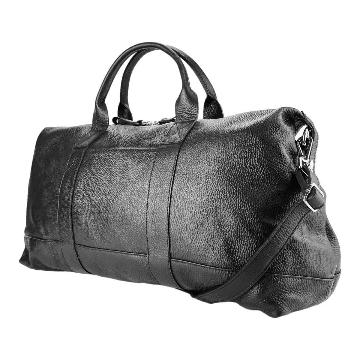 Italian Leather Travel Bag with Removable Shoulder Strap – Black